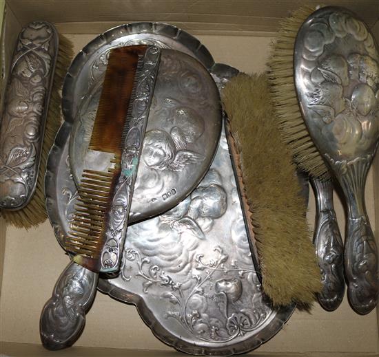 A late Victorian matched seven piece dressing table set,